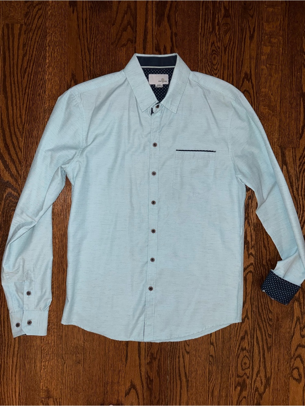 Men's Light Blue Long-Sleeve Button-Down Shirt with Contrast Trim
